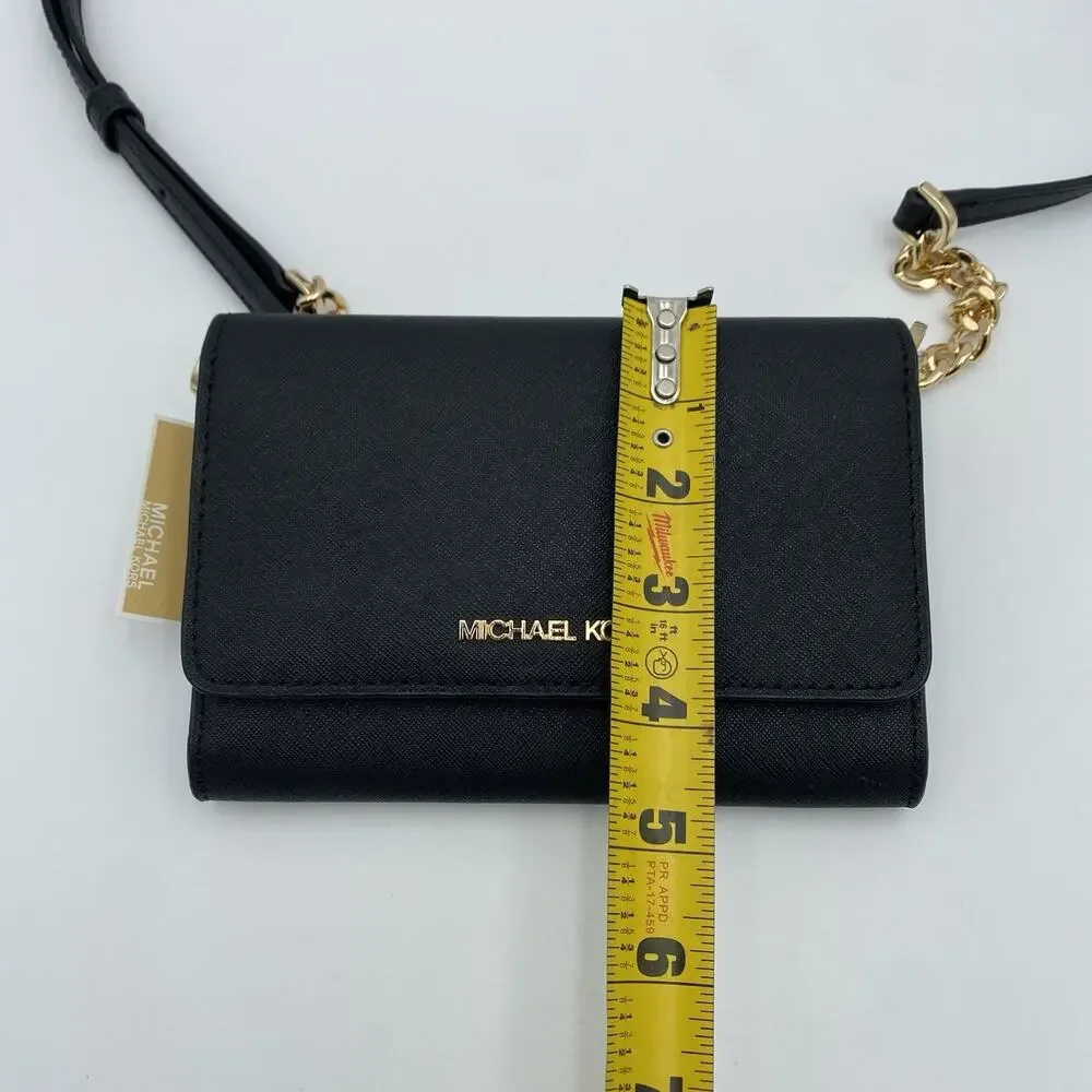 Michael Kors Jet Set Travel Crossbody Black Saffiano Leather Organizer Wallet